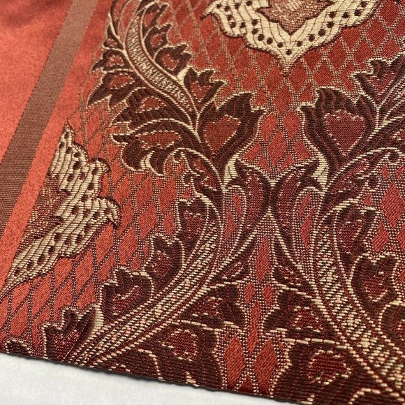 Set of 3 Luxury Embroidered Valances Curtains Cinammon Red Satin Gold Faux Silk - Picture 6 of 6